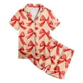thumbnail image 4 of Curenmufel Toddler Pjs Girls Ruffle Short Sleeve Button Front Top with Ruffle Short, 2-Piece Pajama Set 4T 5T (Red,4-5 Years), 4 of 4