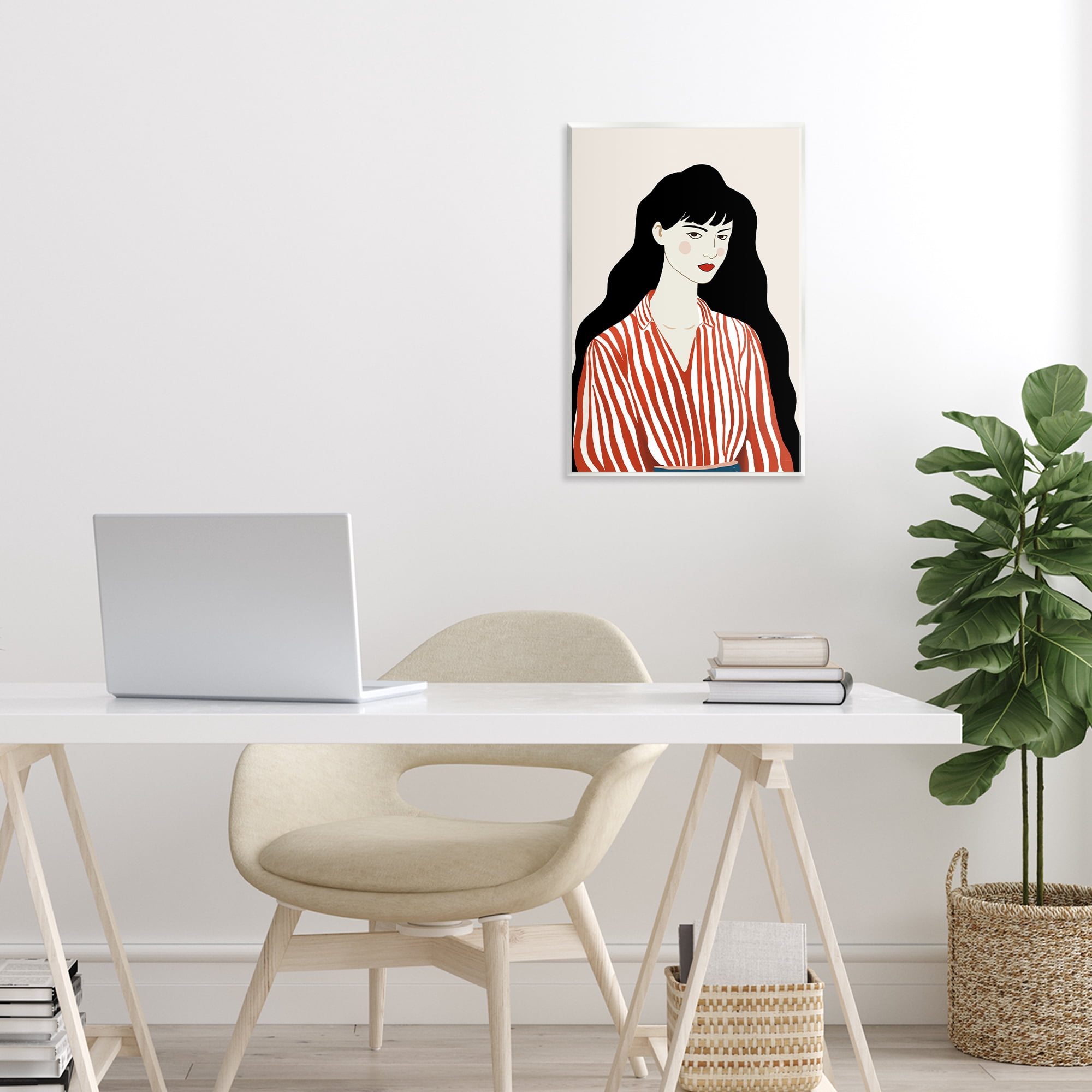 Stupell Industries Woman in Striped Blouse Wall Plaque Art, design by Omar Escalante