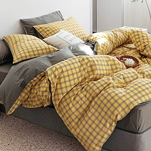 Yellow Plaid Bedding Set Queen Duvet Cover Set Cotton Grid Bedding Collection Geometric Plaid Comforter Cover Set Modern Checkered Bedding Hotel Duvet Quilt Cover Set Queen Bed Walmart Com Walmart Com