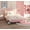 Pink White (Drawerless), variant on Twin Size Upholstered Bed Frame with LED Lights and Storage Drawers, Features Fabric Headboard and Wood Slats, No Box Spring Needed, Princess Bed for Girls in Blue and White