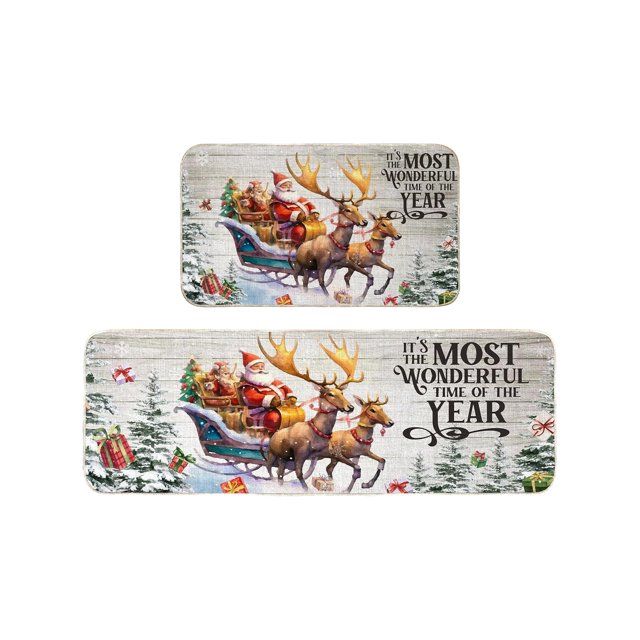 2 PC Christmas Rugs Non Slip Floor Mat Set, Absorbent Kitchen Door Mat for Entryway, Holiday Decor Polyester Rug for Living Room, Easy Clean Bathroom Mat