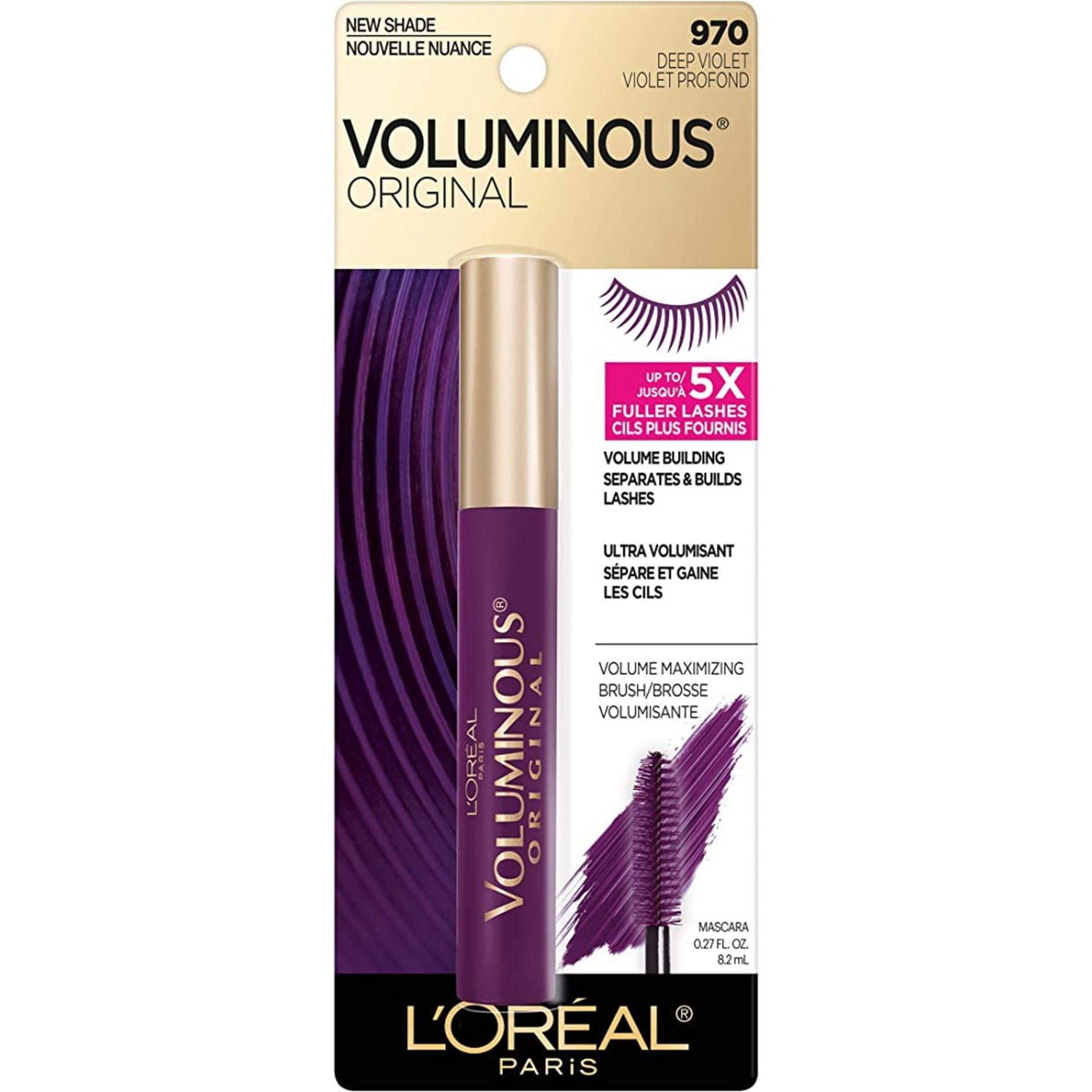L’Oréal Paris Mascara Voluminous Original, Cils 5X plus fournis, Lavable Violet Profond