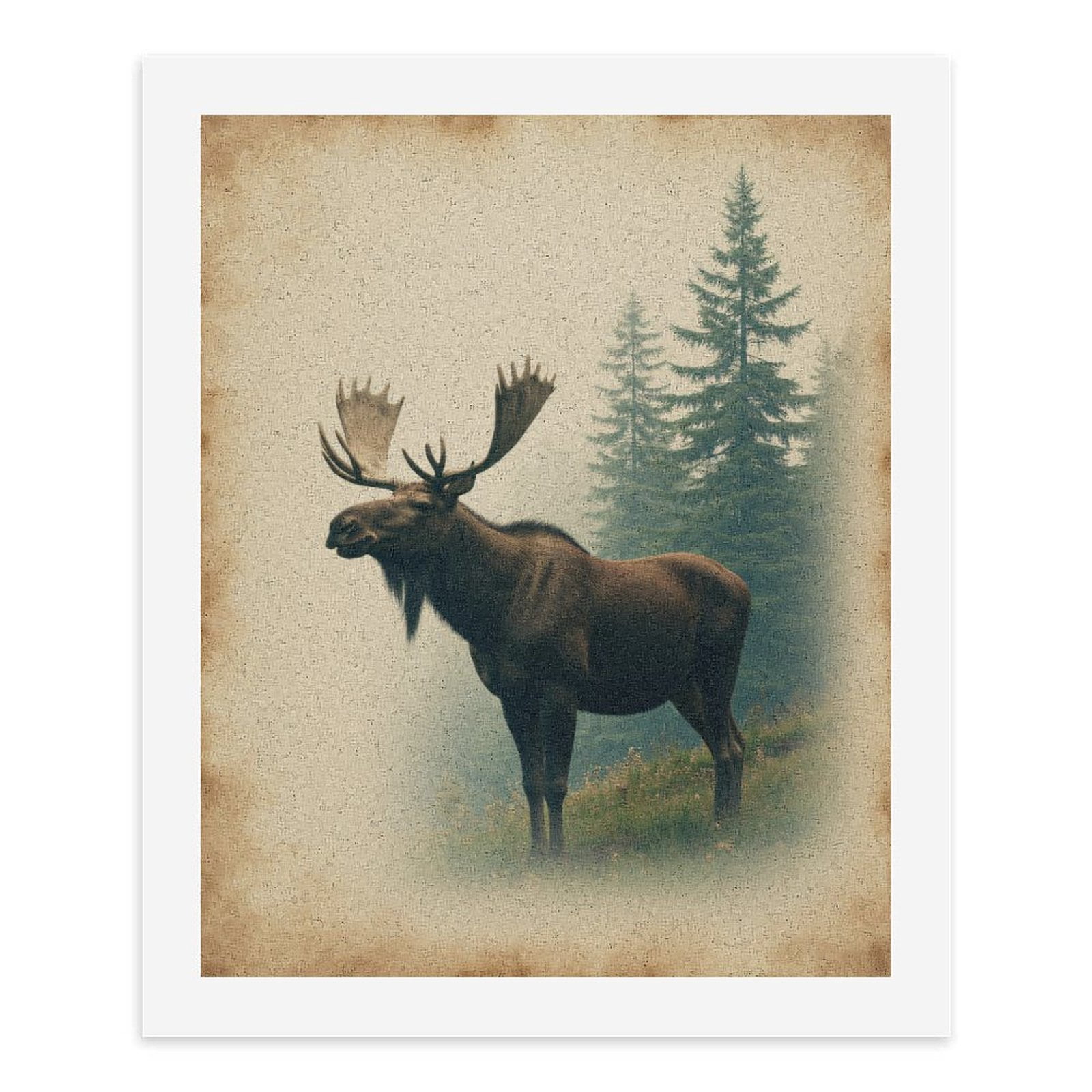 Paint By Numbers Kit for Adults Beginner - DIY Moose In Misty Forest Vintage Canvas Painting Kits for Adults, Frameless Paint By Number for Adults for Home Wall Decor 16x20 Inch