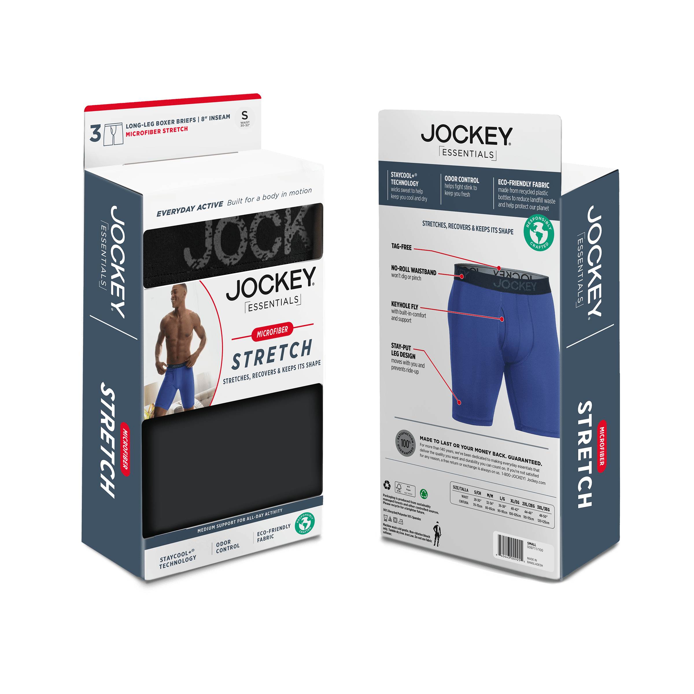 Jockey Men's Modal Boxer Briefs 3-Pack - Soft Stretch Long Leg Boxers, Medium (32-34)