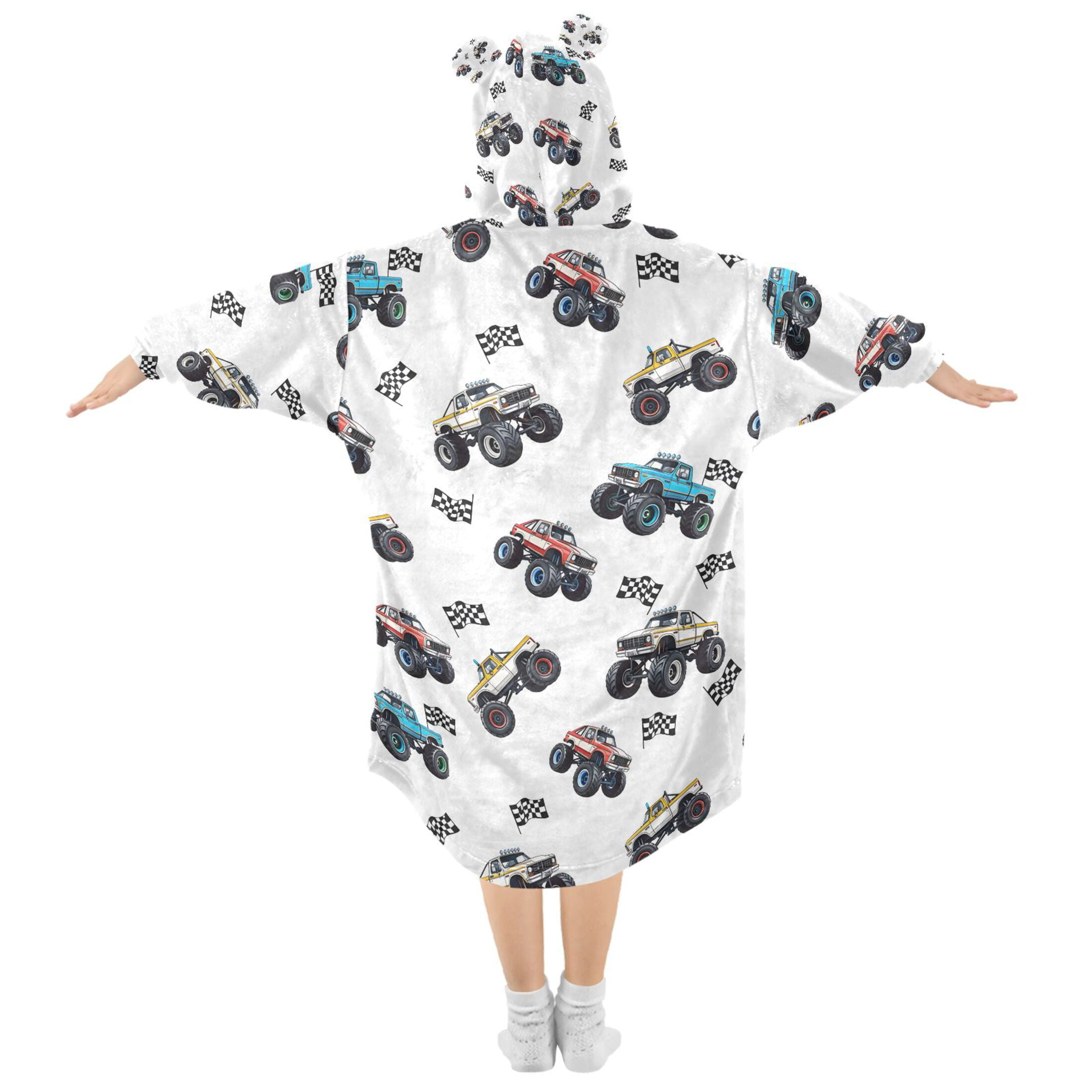 joogoo Wearable Blanket Hoodie for Car Trucks Cartoon Checkered Flag Flannel Sherpa Pocket 3-14 YR S