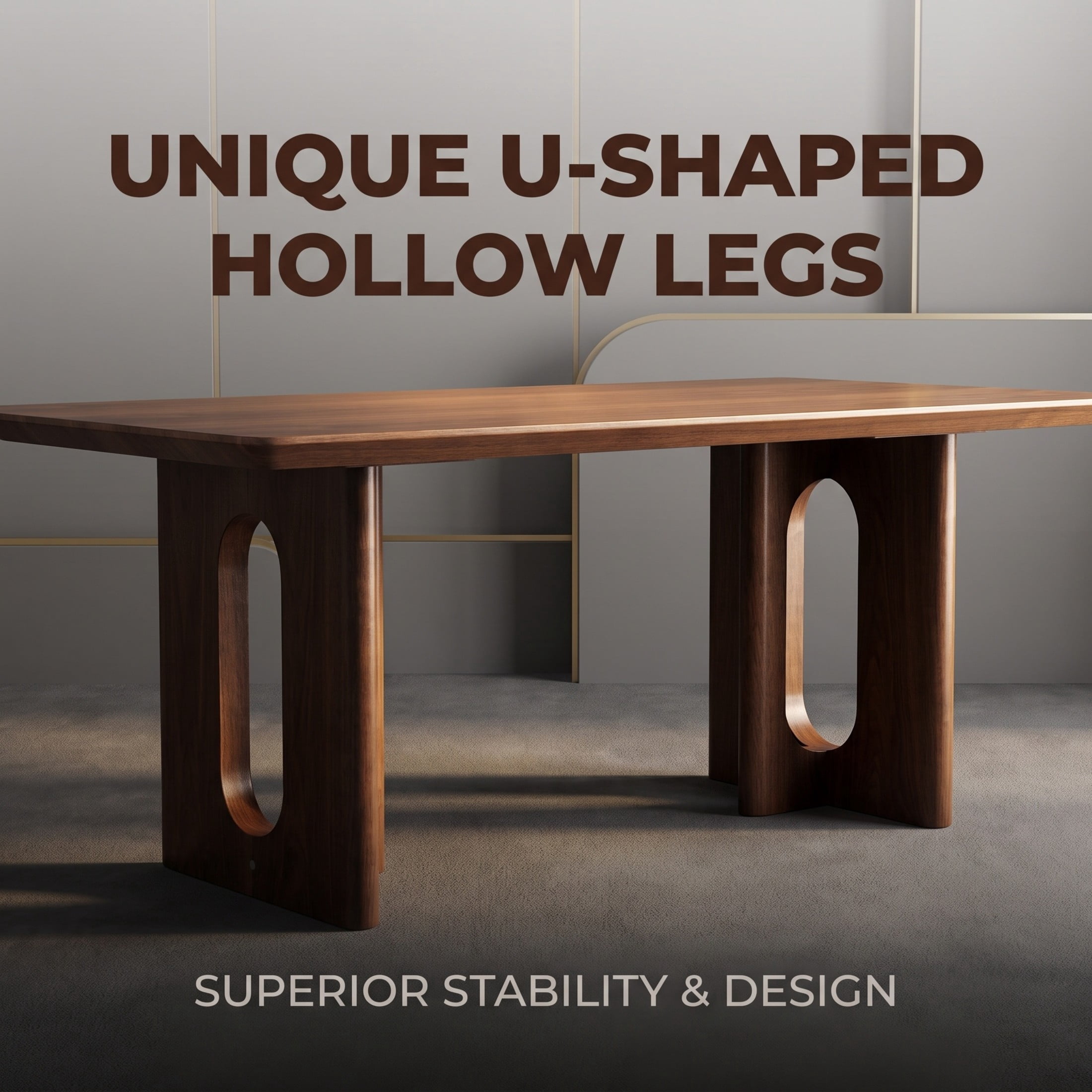 GDF Studio 62.9" Modern Rectangular Dining Table with U-Shaped Hollow Legs, Walnut