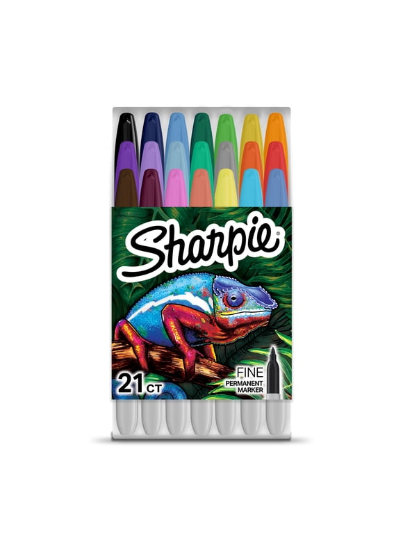 Sharpie Permanent Markers, Fine Point Variety Pack, Clear Display Case, 21 Count