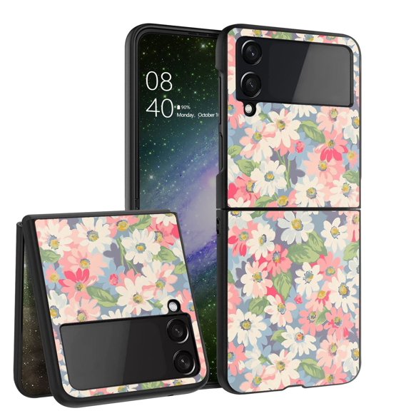 ANJ  Hard Protective Printed Case Cover Compatible with Samsung Galaxy Z Flip 4 - Cartoon Flowers