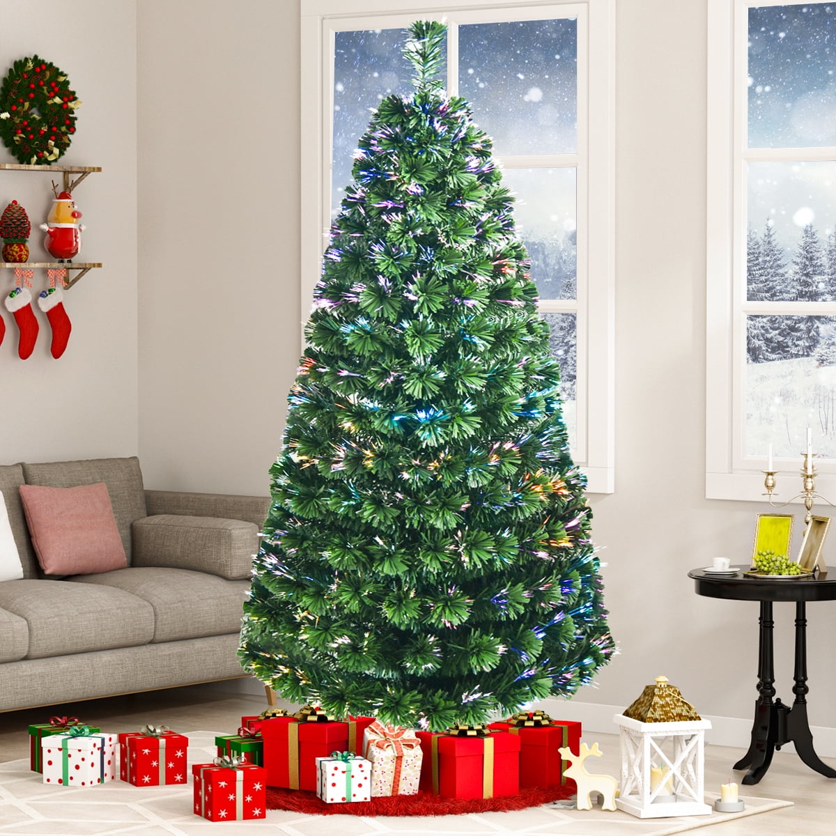 Best Choice Products 7 Fiber Optic Artificial Christmas Pine Tree W 270 Ul Certified Multi Color Lights Led Lights With Star On Top Walmart Com Walmart Com