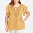 thumbnail image 2 of Tops for Women Trendy Womens Casual Plus Size Lace Top V Neck Tie Short Sleeve T-Shirt Solid Tees Summer Loose Blouse Yellow XXXXXL, 2 of 9
