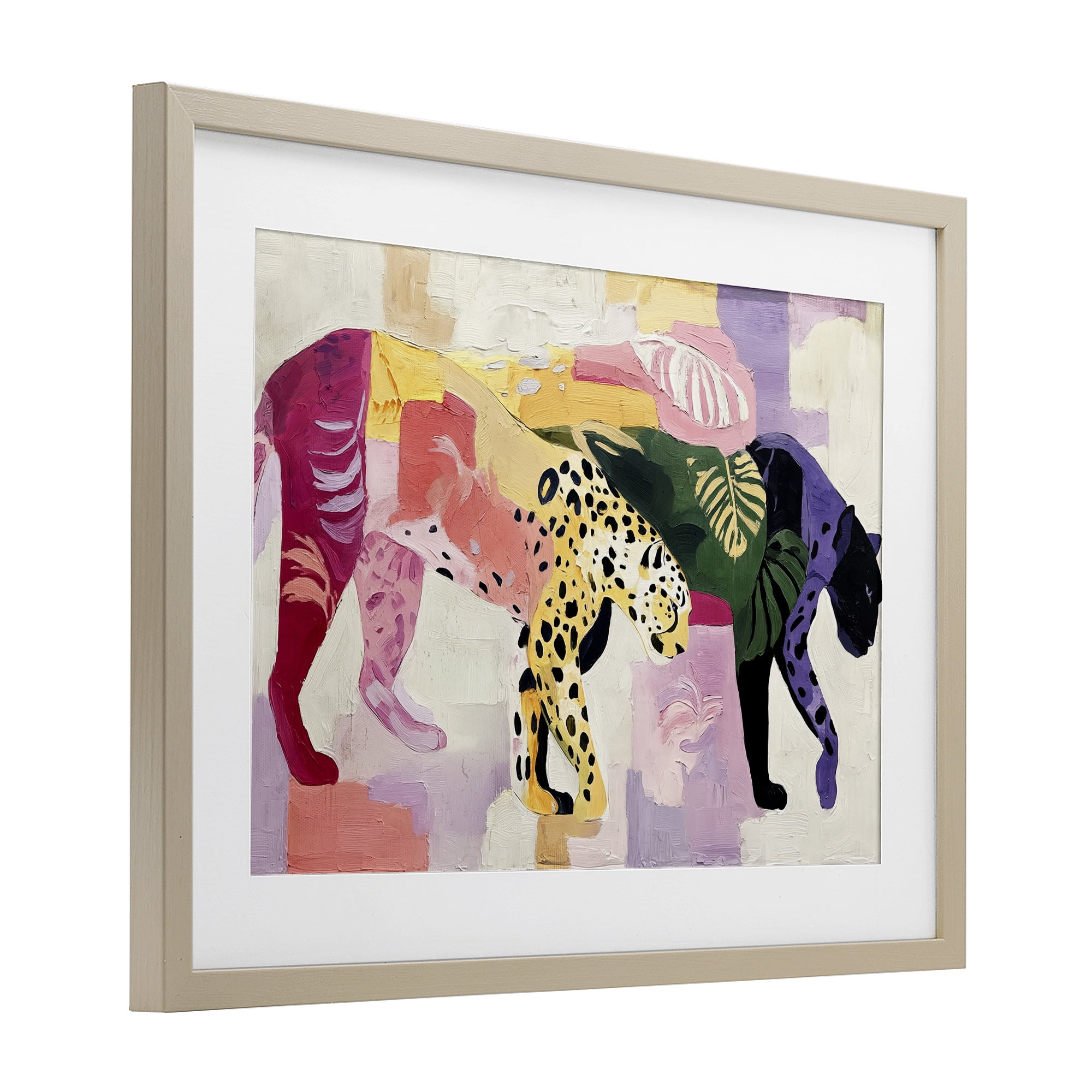 Candy Cats Tropical Wildlife Birch Framed Print Under Glass, design by Annabelle Hall