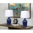thumbnail image 2 of 23.5" Dark Blue Ceramic Table Lamp w/ Vase-Inspired Base & Off-White Linen Shade (Set of 2), 2 of 5