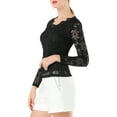 thumbnail image 4 of MODA NOVA Junior's Lace V-Neck Long Sleeve Scalloped Trim Blouse Black XL, 4 of 5