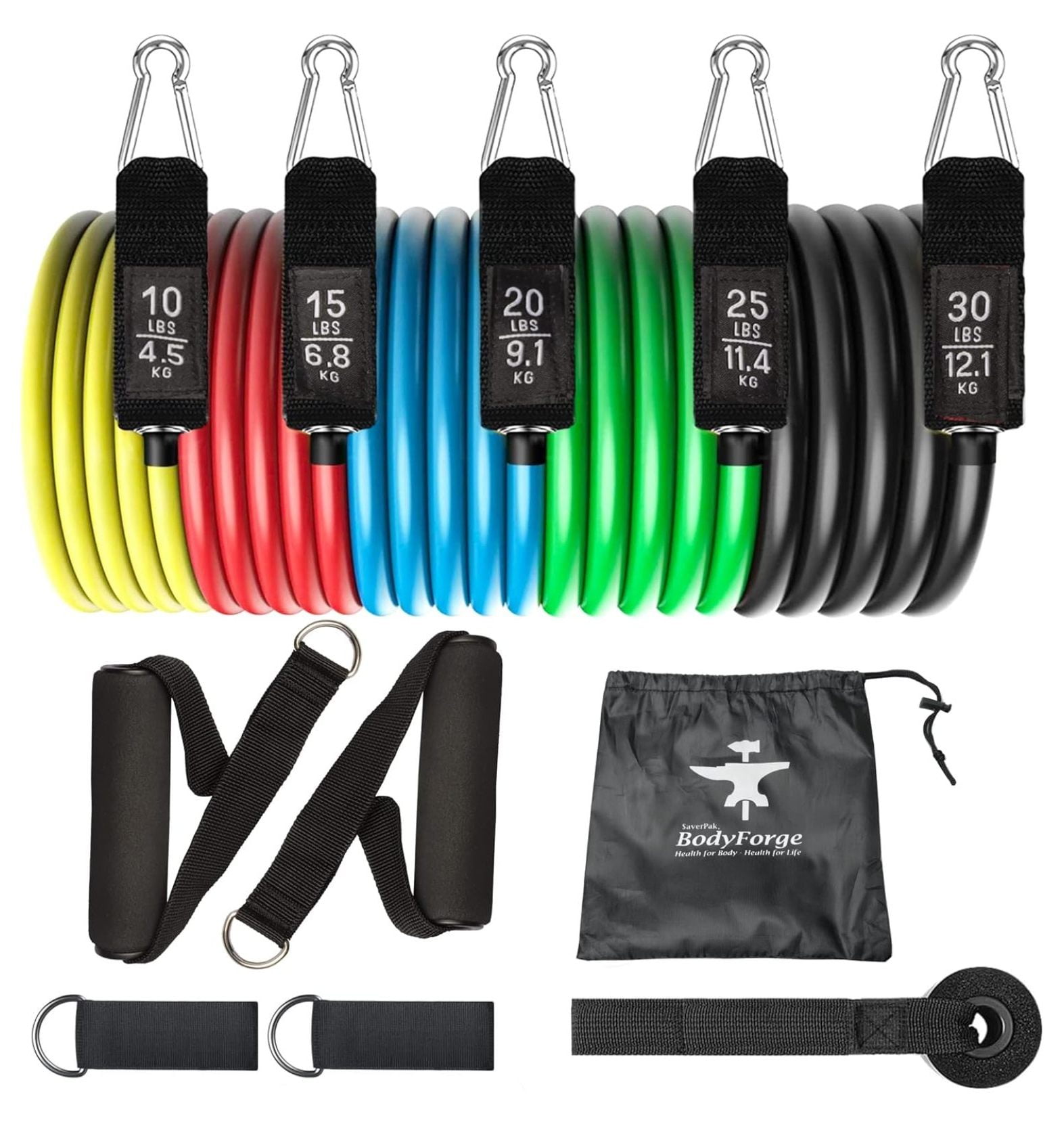 BodyForge Resistance Bands, Exercise Bands，Resistance Bands for Working Out, Work Out Bands with Handles for Men and Women Fitness, Strength Training Home Gym Equipment