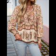 thumbnail image 4 of Blusa Informal con Cuello en V para Mujer, Holgada, con Estampado Floral, de Larga, para Playa. Albaricoque S, 4 of 10