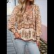 thumbnail image 4 of Blusa Informal con Cuello en V para Mujer, Holgada, con Estampado Floral, de Larga, para Playa. Albaricoque S, 4 of 10