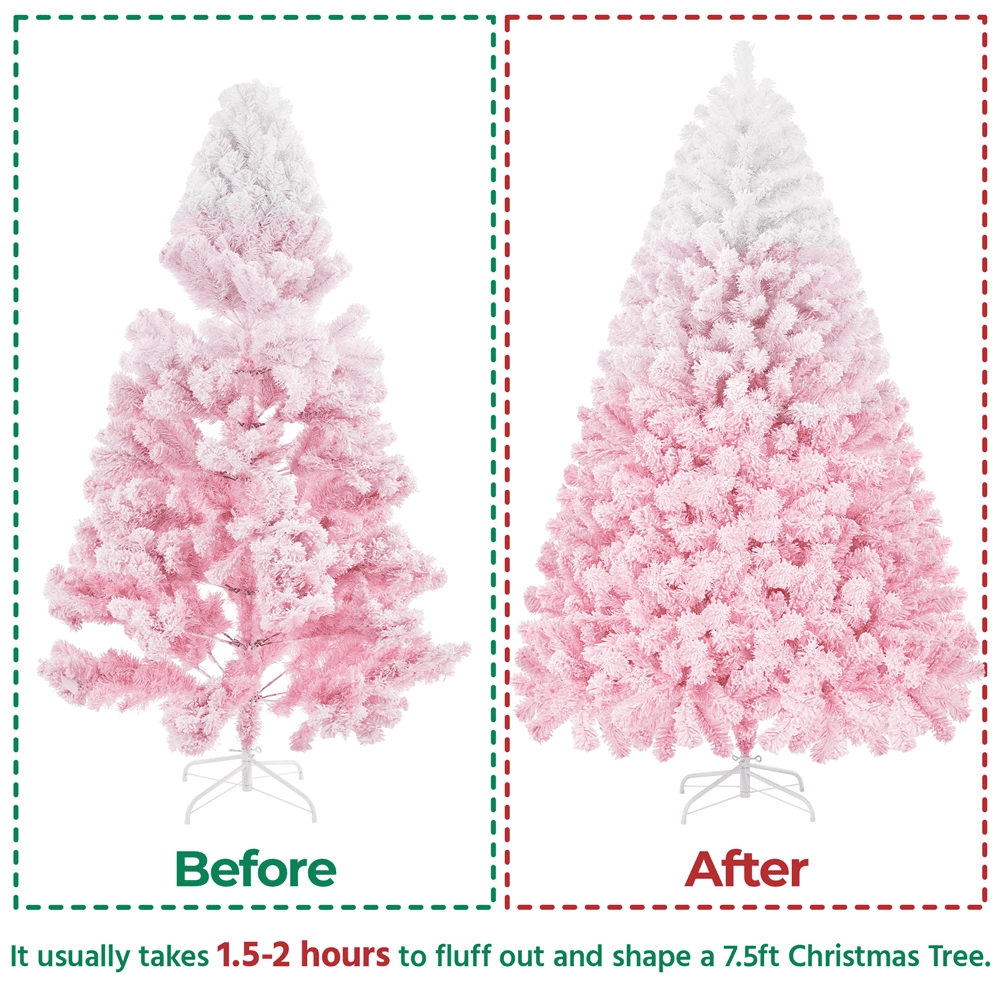Alden Design 7.5Ft Flocked Artificial Christmas Tree with Foldable Stand, Pink Gradient