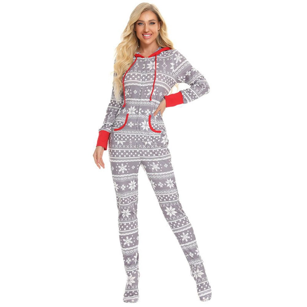 URMAGIC URMAGIC Christmas Family Matching Cotton Hooded Onesie Pjs Footed Sleepwear Snowflake Pajamas Set
