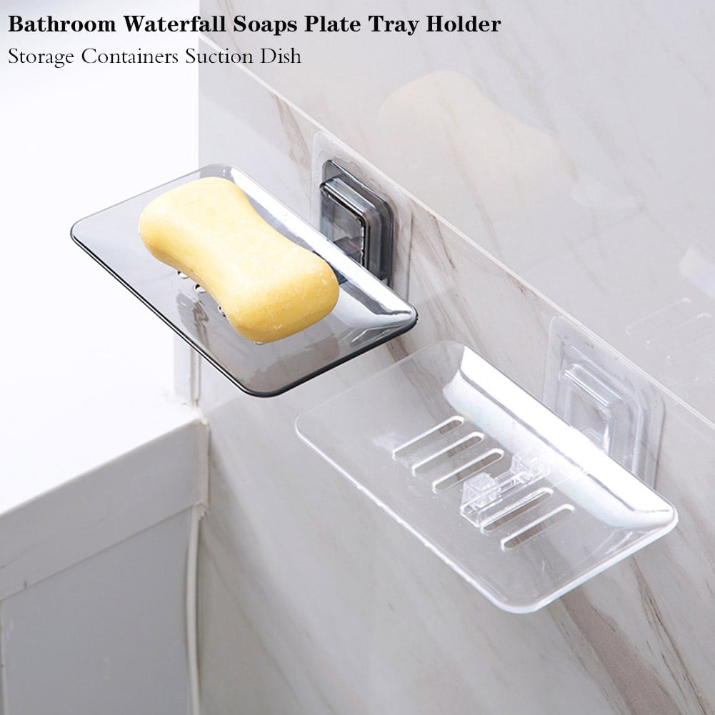 Container Home Bathroom Wall Shower Suction Cup Soap Holder Storage Box Drain 