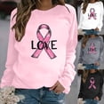 thumbnail image 3 of WREESH Women's Casual Crewneck Long Sleeve Sweatshirt Love Letter Pink Ribbon Graphic Top Pink, 3 of 5