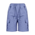 thumbnail image 4 of Outfmvch Cotton Linen Cargo Shorts Hiking Capris Carpenter Shorts Women Bermuda Shorts Hiking Short Joggers Women's Knee Length Relaxed Fit Multi-pockets & Pockets Summer High Waisted Blue 2XL, 4 of 6