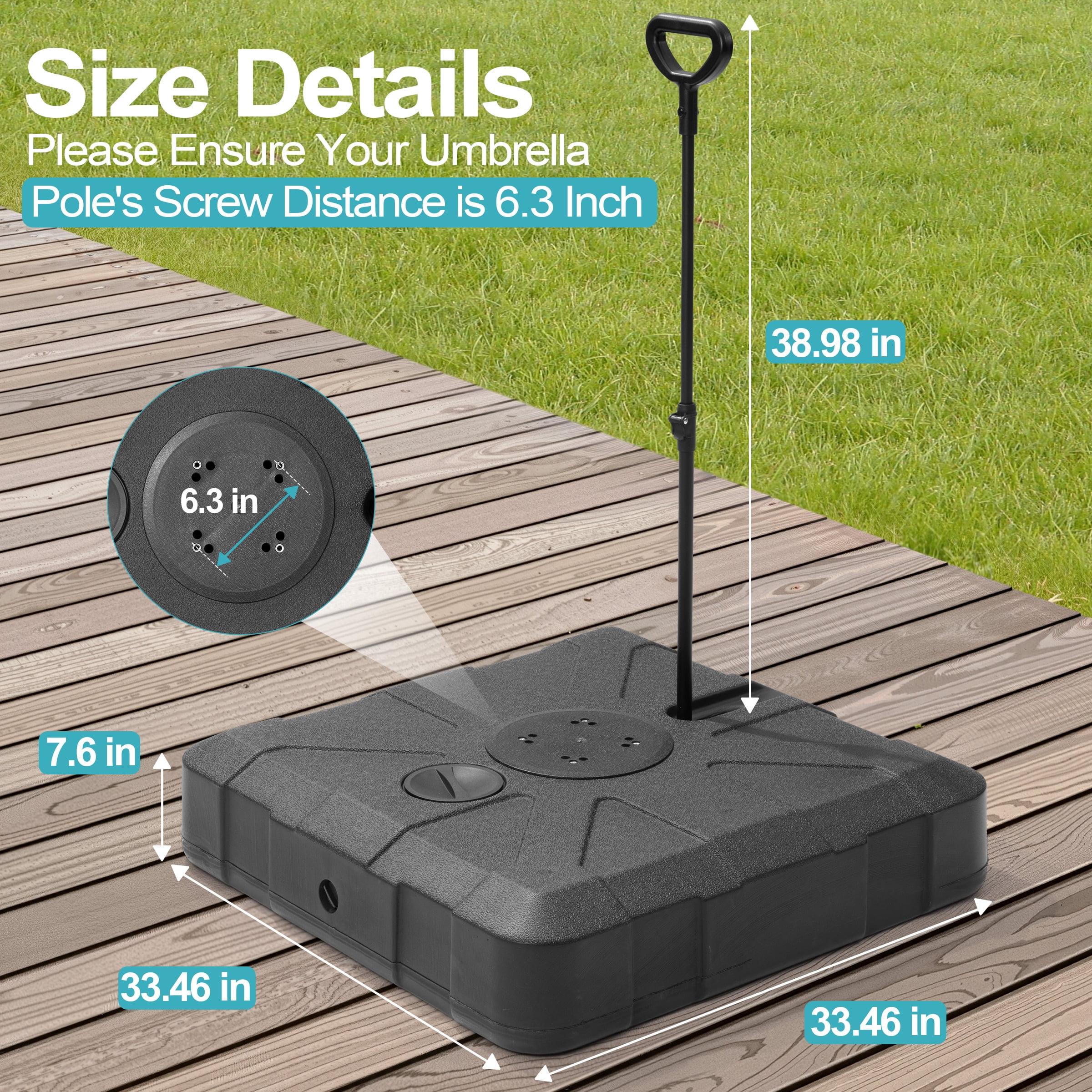 Crestlive Products Outdoor Cantilever Umbrella Base with Wheels and handle, 350 lbs Offset Patio Umbrella Stand, Water & Sand Filled Umbrella Weighted Base, Black