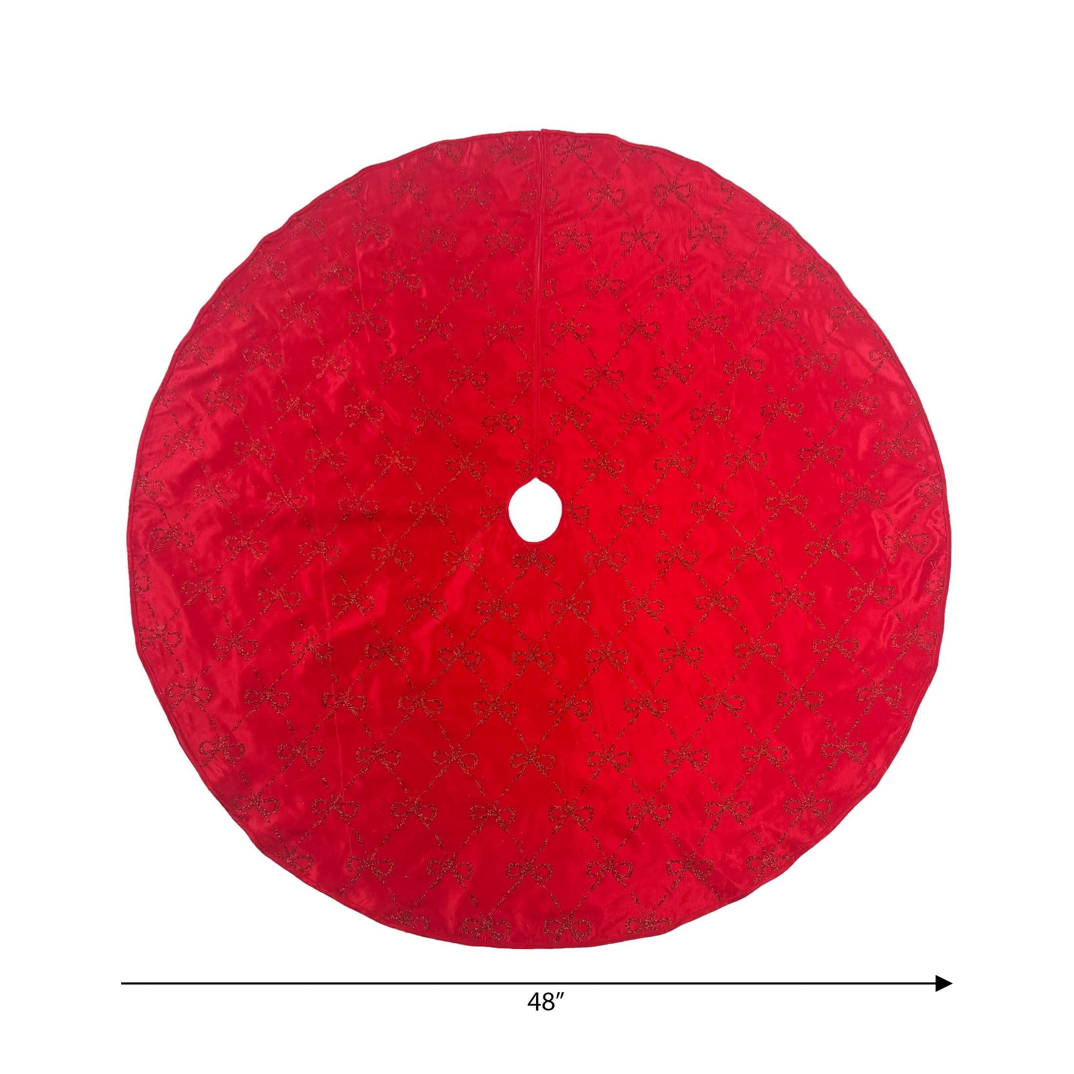 Satin Glitter Bow Christmas Tree Skirt, Red and Gold, 48", by Holiday Time