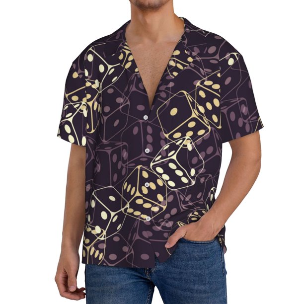 Fotbe Dice Camisa Estampada de Manga Corta para Hombre, Casual de Verano, Estilo Playero, Sin Arrugas-Large