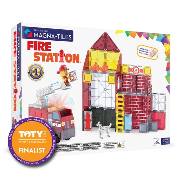 MAGNA-TILES® Fire Station 50-Piece Magnetic Construction Set, The Original Magnetic Building Brand