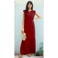 thumbnail image 4 of Women Summer Round Neck Casual Loose Split Wrinkle-Free Long Maxi Vacation Dress with Pockets Wine Red L, 4 of 9