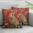 thumbnail image 3 of Nawypu Decorative Pillow Covers Rabbit with Flowers in A Red Background Satin Modern Cushion Case Vintage Farmhouse Bunny Throw Pillows Covers Cushion Case for Sofa Couch Hidden Zipper, 3 of 5
