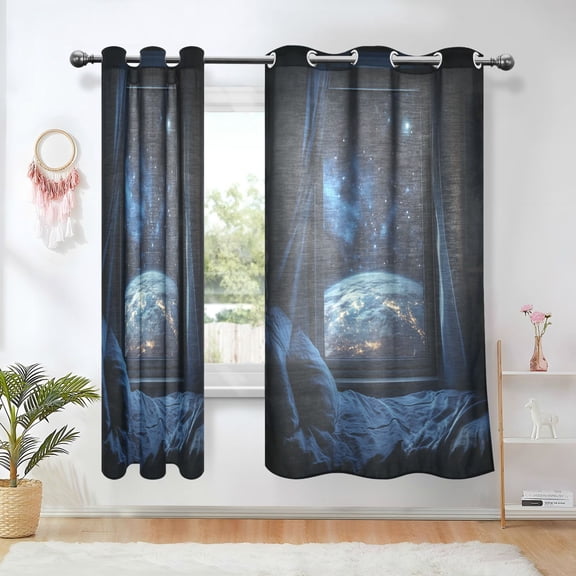 Yayeee Window Curtains Light Filtering 63"x42" Grommet Panel Pair Home Living Room Decor, Window Earth