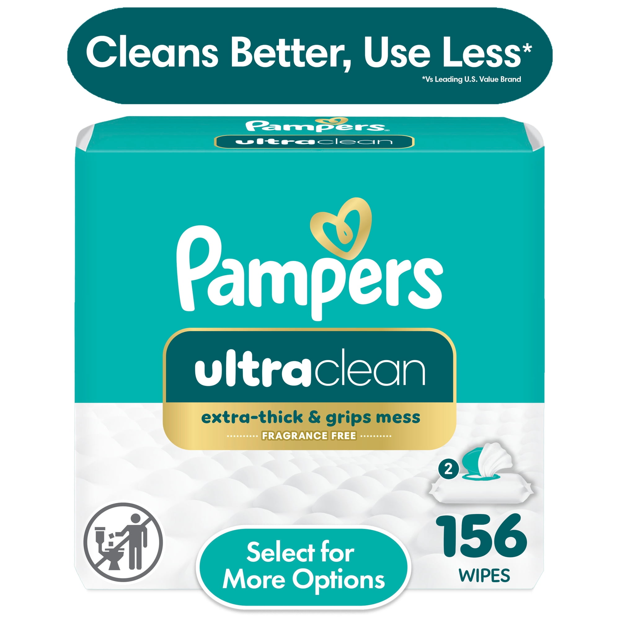 Pampers Ultra Clean Baby Wipes, 2-Pack 156 Wipes (Select for More Options)