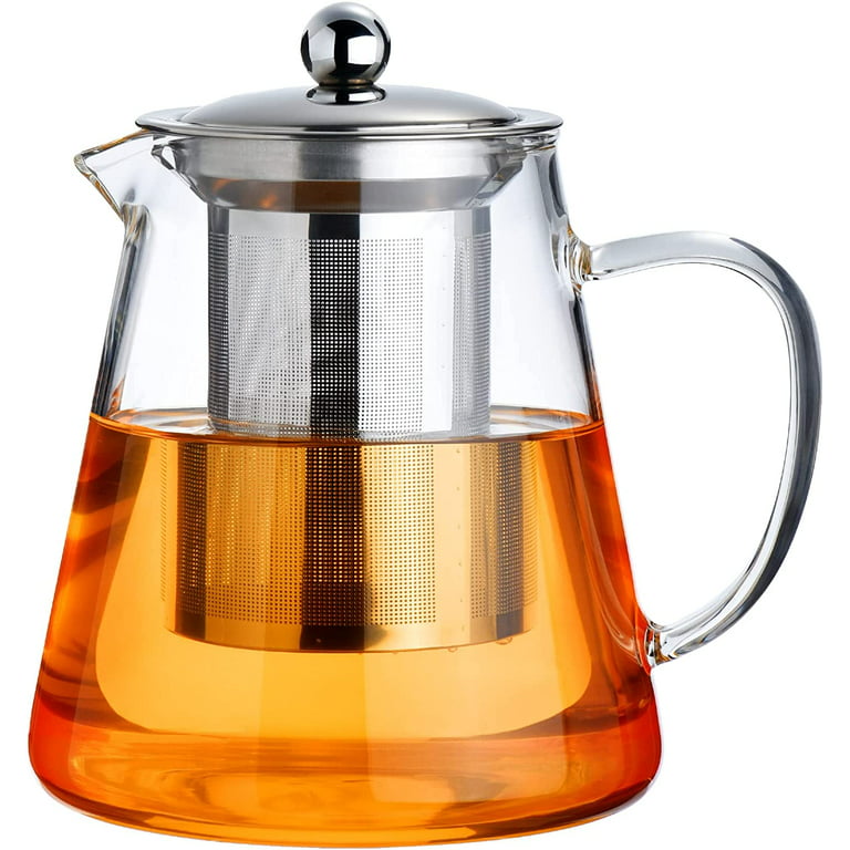 PARACITY Glass Teapot Stovetop 34 OZ/1000ml, Borosilicate Clear Tea Kettle  with Bamboo Lid, Glass Tea pot with Removable Filter Spout, Teapot Blooming