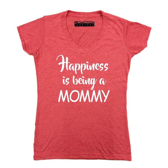Happiness Is Being A Mommy Women's V-neck, S, Heather Red