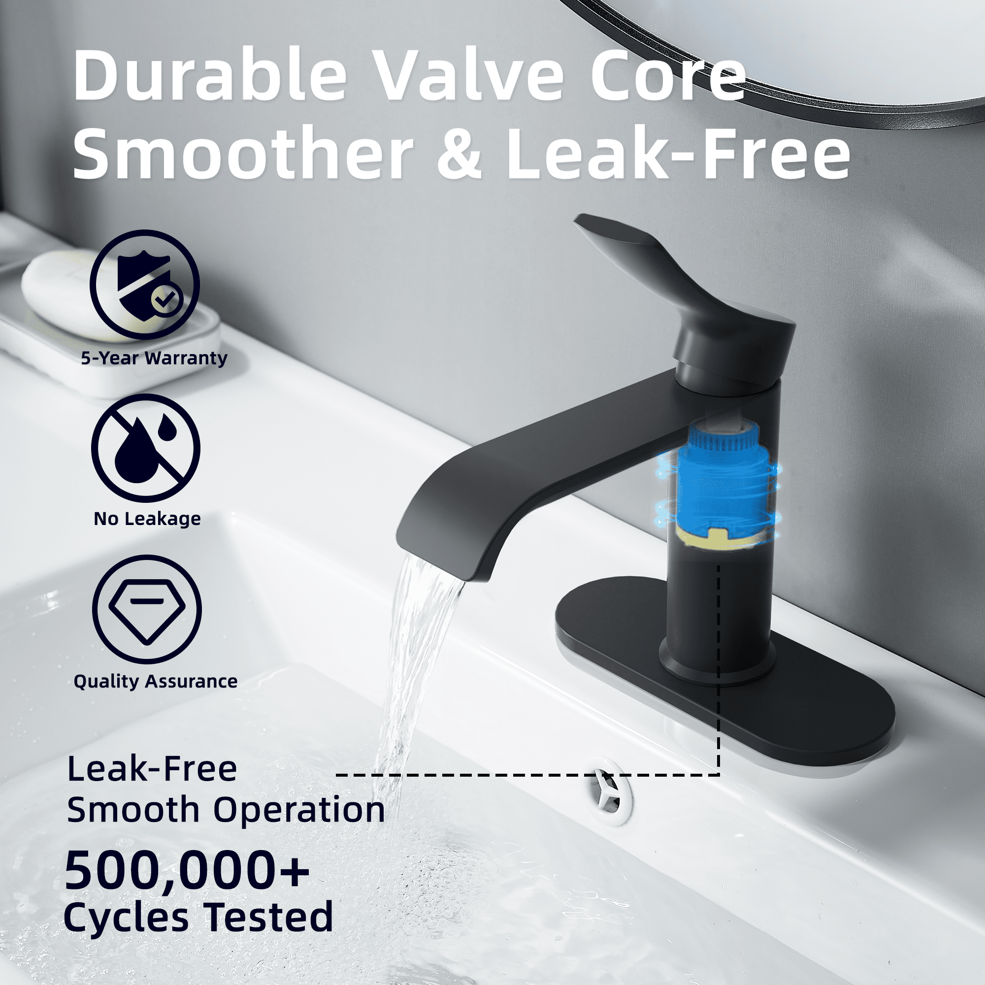 BELZ Bathroom Faucet Waterfall Spout Bathroom Sink Faucet with Single Handle with Pop Up Drain and Deck Plate Suitable for 1 or 3 Holes,Brushed Steel