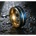 thumbnail image 4 of Wedding Ring Men 8mm Blue Stainless Steel Wedding Band Gold Groove & Inside, 4 of 7
