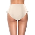 thumbnail image 4 of Women Bikini Bottoms Sexy Ruched Swim Bottom Swimsuit High Waist Half Coverage Tankini Shorts Beige L, 4 of 4