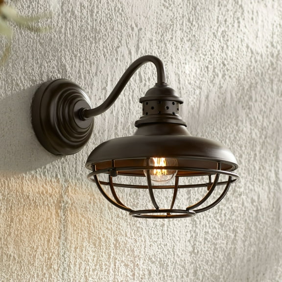 Franklin Iron Works Park Rustic Farmhouse Outdoor Wall Light Fixture Oil Rubbed Bronze Caged 9" for Post Exterior Barn Deck House Porch Yard Patio