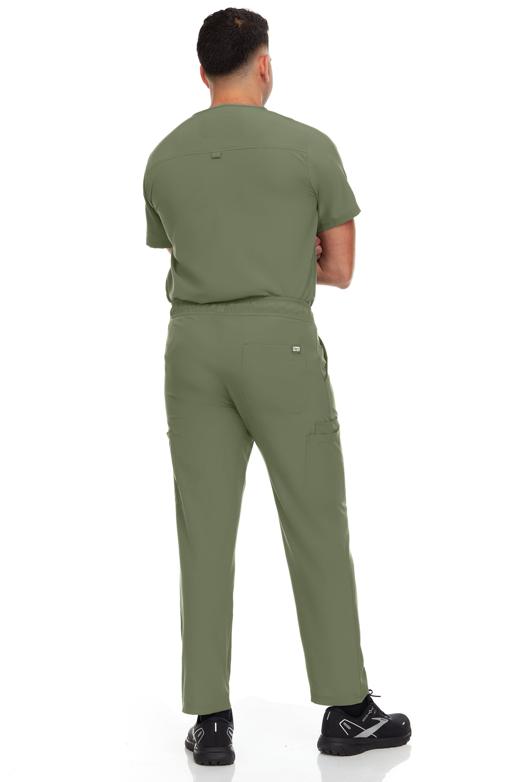 Hey Scrubs Set Men Stretch V-Neck Scrub Top and Six Pocket Tapered Pant Bundle, Elastic Waistband Scrubs for Men