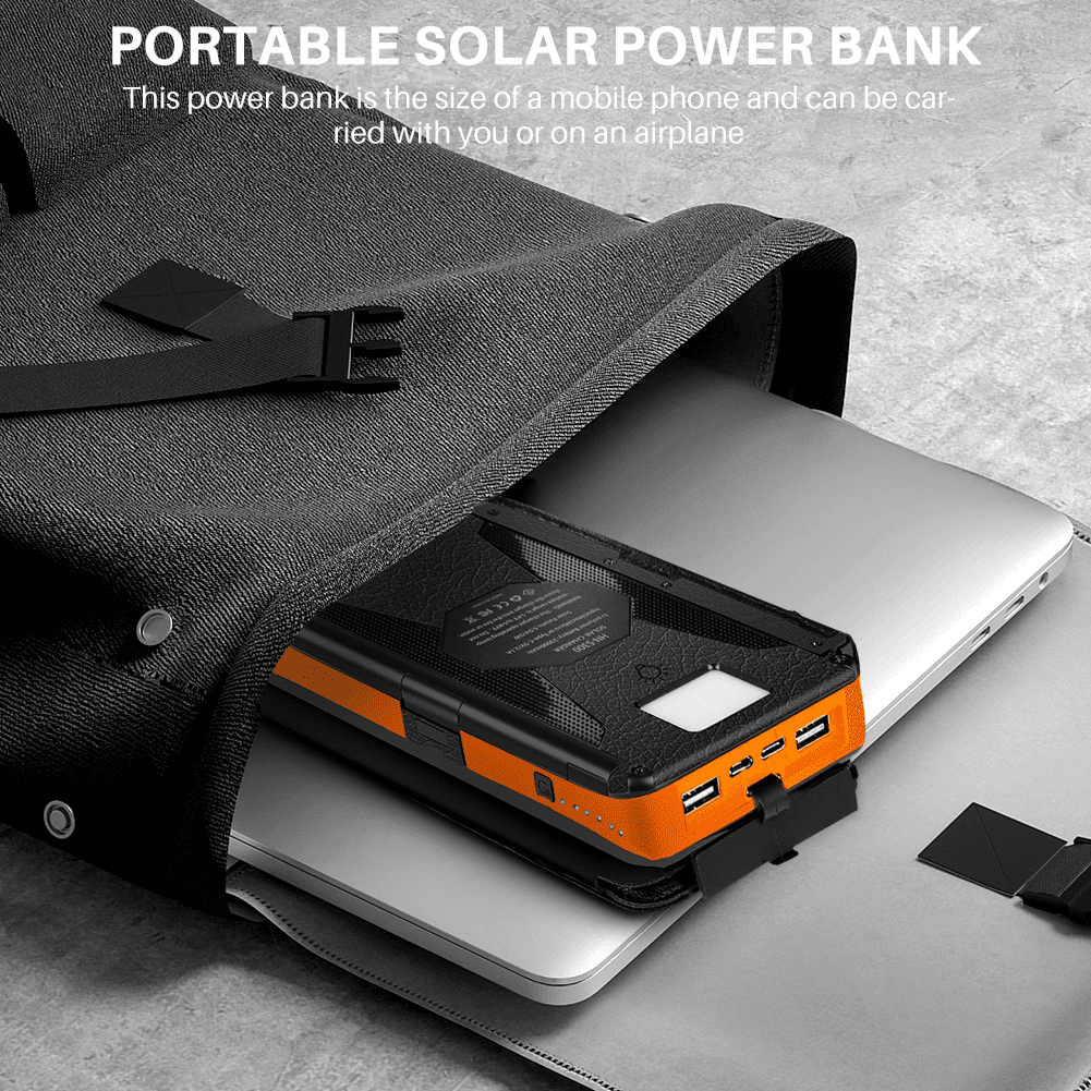 OWNTECH Portable Solar Charger for iphone android, 30000mah Power Bank with 4 Solar Panel and Compass