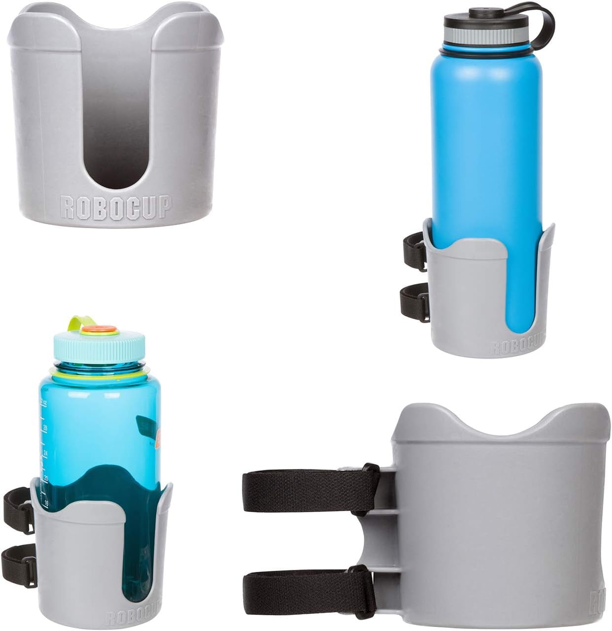 ROBOCUP Gray Ultimate Bundle Portable Clamp-On Cup Holder Set with Plate, Plus & Holster for Drinks, Phones and Accessories