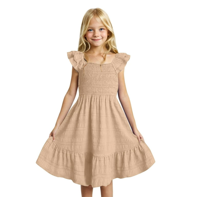 Teen Girl Dress Sleeveless Tiered Swing A-Line Cotton Khaki Dress For Girls  Toddler Birthday Dress Girls Fancy Dress - Walmart.com