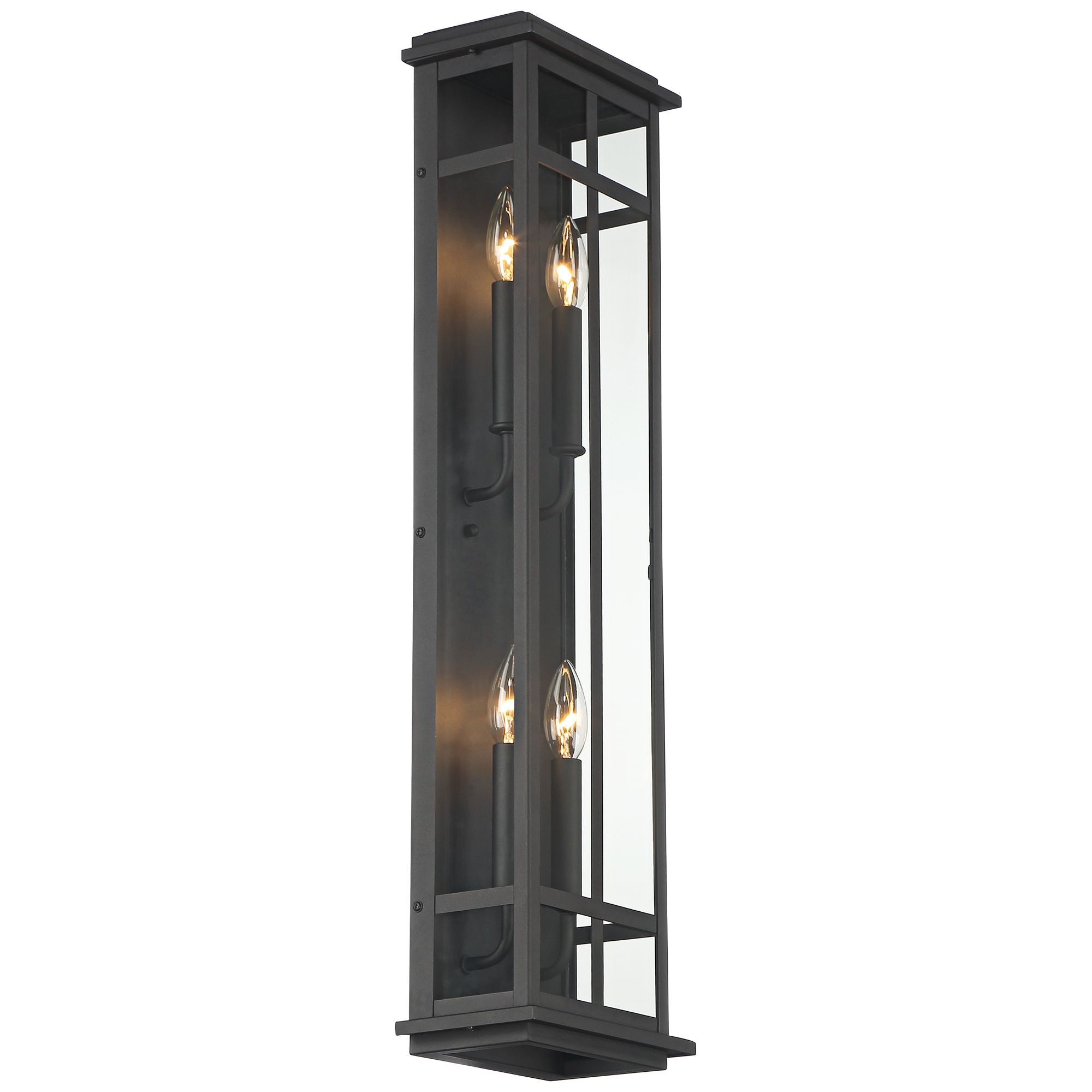 Possini Euro Design Metrix 30" High Farmhouse Rustic Rectangular Outdoor Wall Light Fixture Mount Porch 4-Light Black Glass Shade