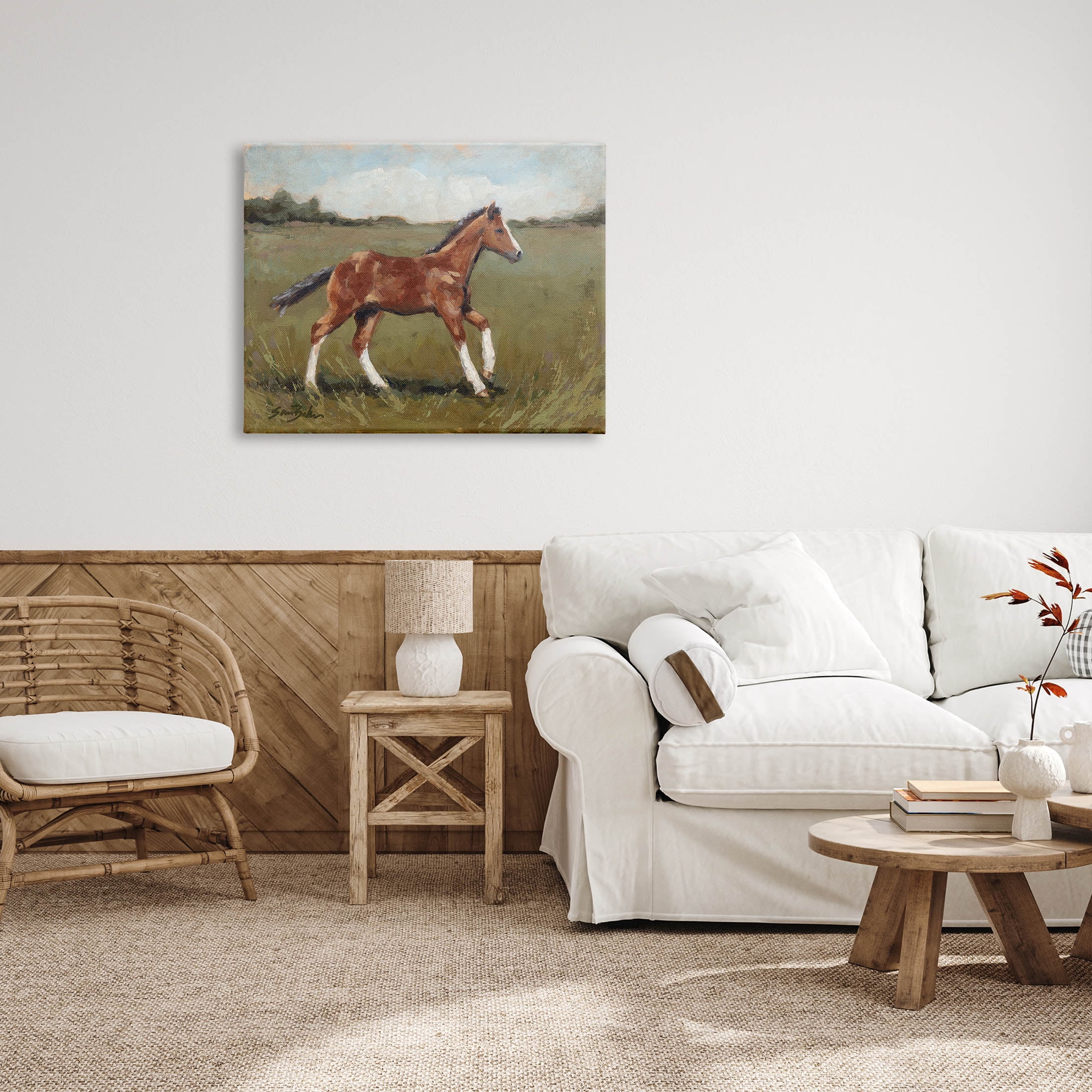 Horse Foal Galloping Countryside Animals & Insects Painting Gallery Wrapped Canvas Print Wall Art