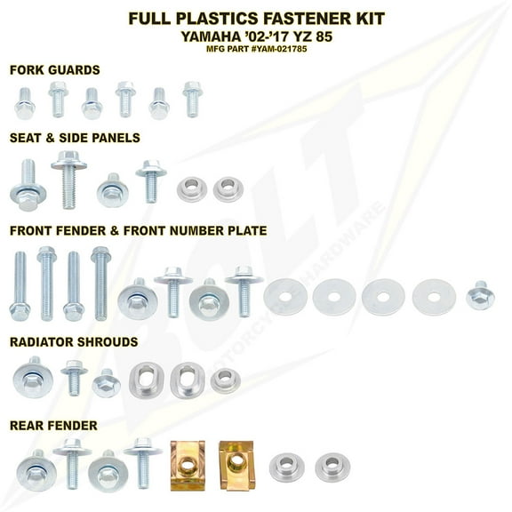 Bolt Full Plastics Fastener Kit For Yamaha YZ85 2002-2022