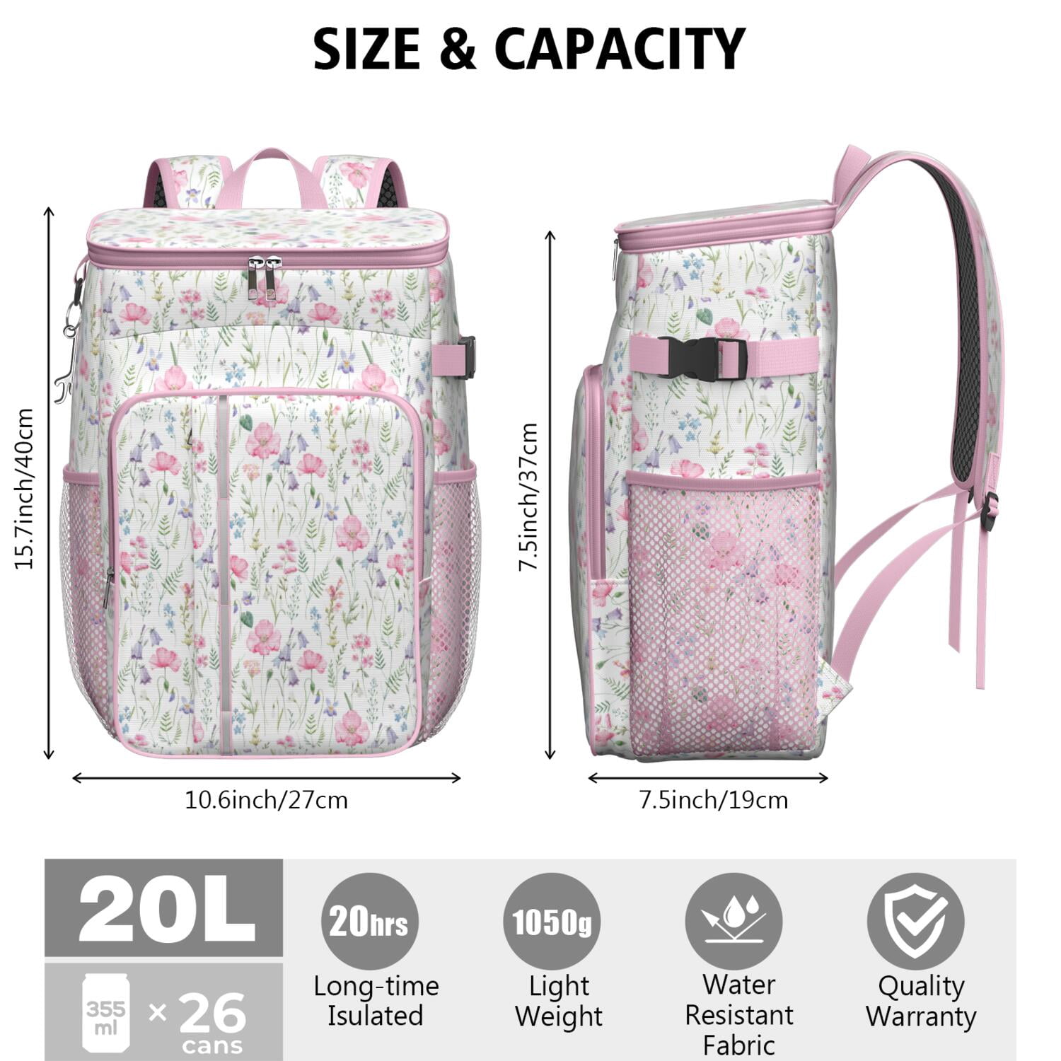 Travel Cooler Bag - Pioneer Flower Camping Beer Cooler Backpack with Bottle Opener- Waterproof Insulated Picnic Backpacks - Cooler Bag for Beach