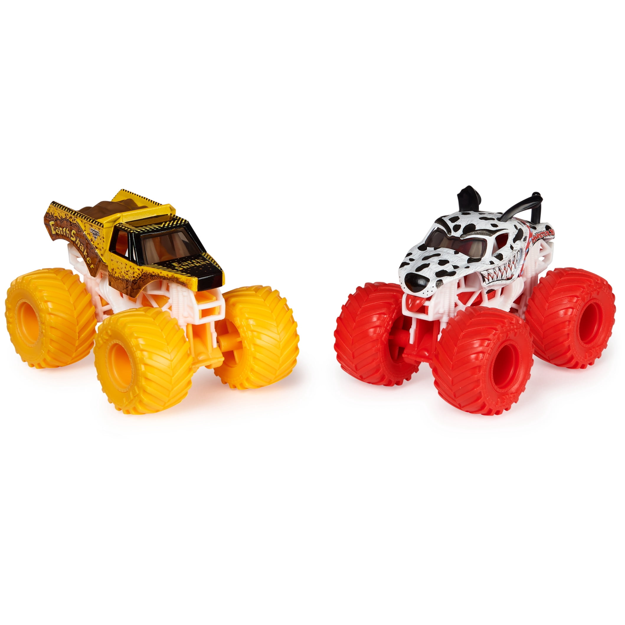 Monster Jam Monster Mutt Dalmation Vs. Earth Shaker - 1:64 Scale Monster Trucks, Girl and Boy Toys