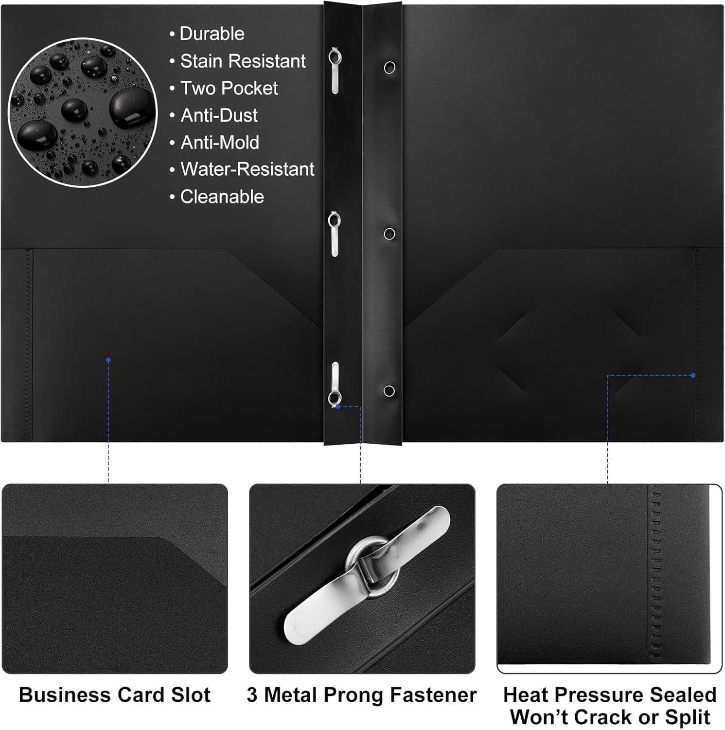 48 Pcs Plastic Folders with 2 Pockets and 3 Prongs Home Folders with Card Slot Letter Size Heavy Duty Report Covers for Back to School(Blue, Black,Classic)