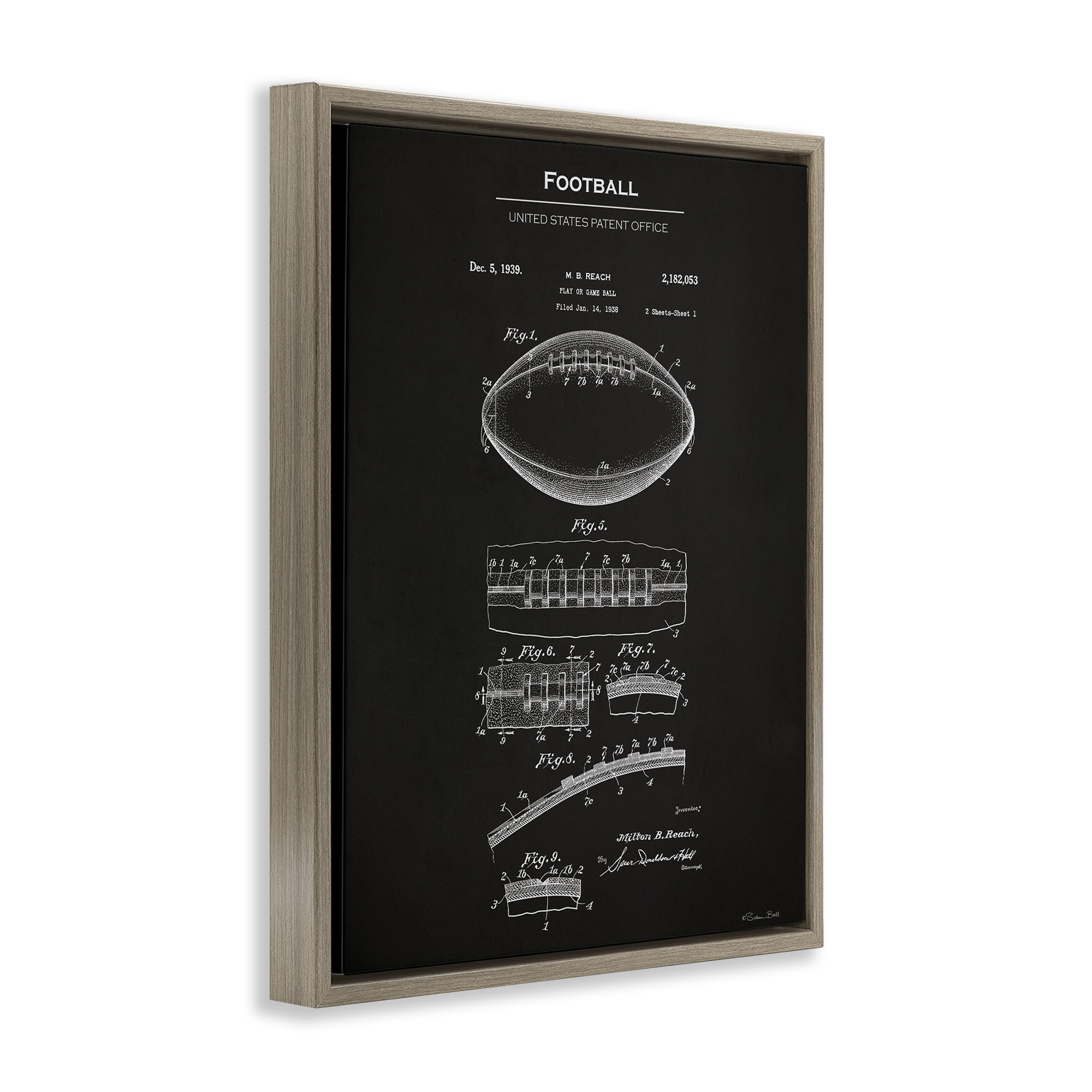 Stupell Industries Detailed Football Blueprint Sports Painting Brown Floater Framed Art Print Wall Art, 17 x 21